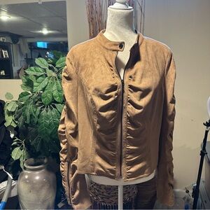 INC International Concepts Tan Bomber Jacket with Ruched Detailing